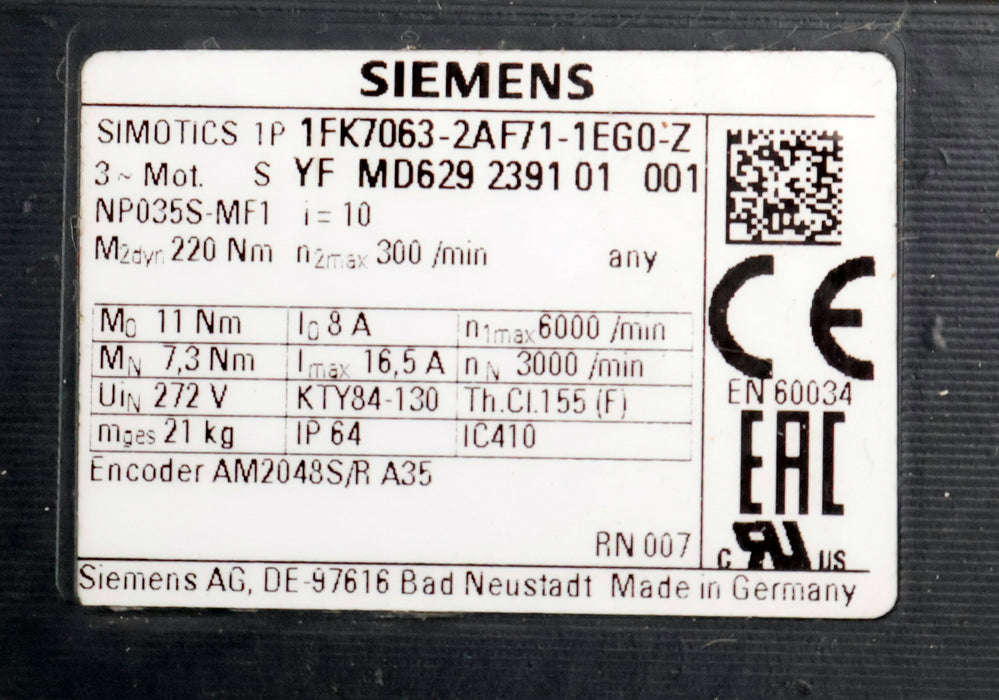 Bild des Artikels SIEMENS-SIMOTICS-1P-Servo-Getriebemotor-1FK7063-2AF1-1EG0-Z-i=-10-unbenutzt