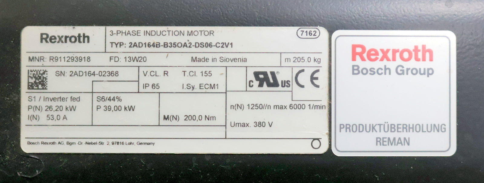 Bild des Artikels REXROTH-Servomotor-2AD164B-B35OA2-DS06-C2V1-R911293918-26,2kW-53A-200Nm-IP65