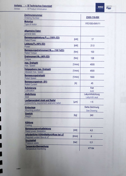 Bild des Artikels WMZ-17kW-Motorspindel-TS205-045/17-mit-SIEMENS-Torque-Motor-1FE1093-6WV11-1BB2