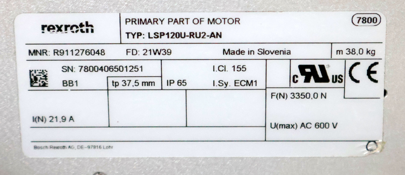 Bild des Artikels REXROTH-Linearmotor-LSP120U-RU2-AN-R911276048-tp-37,5mm-F=-3350N