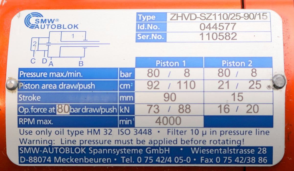 Bild des Artikels SMW-AUTOBLOK-Hydraulischer-Doppelkolben-Vollspannzylinder-ZHVD-SZ110/25-90/15