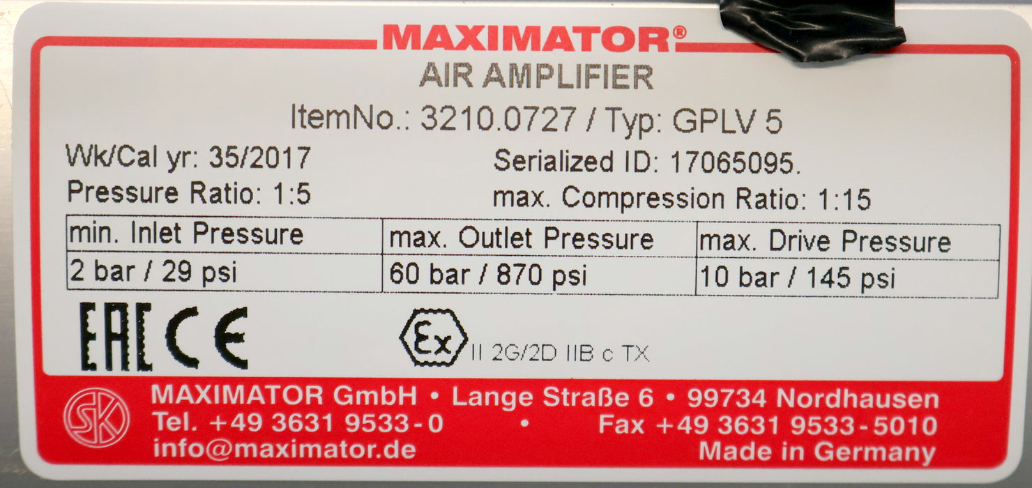Bild des Artikels MAXIMATOR-Druckluftnachverdichter-GPLV-5-3210.0727-min.-Inlet-pressure-2bar