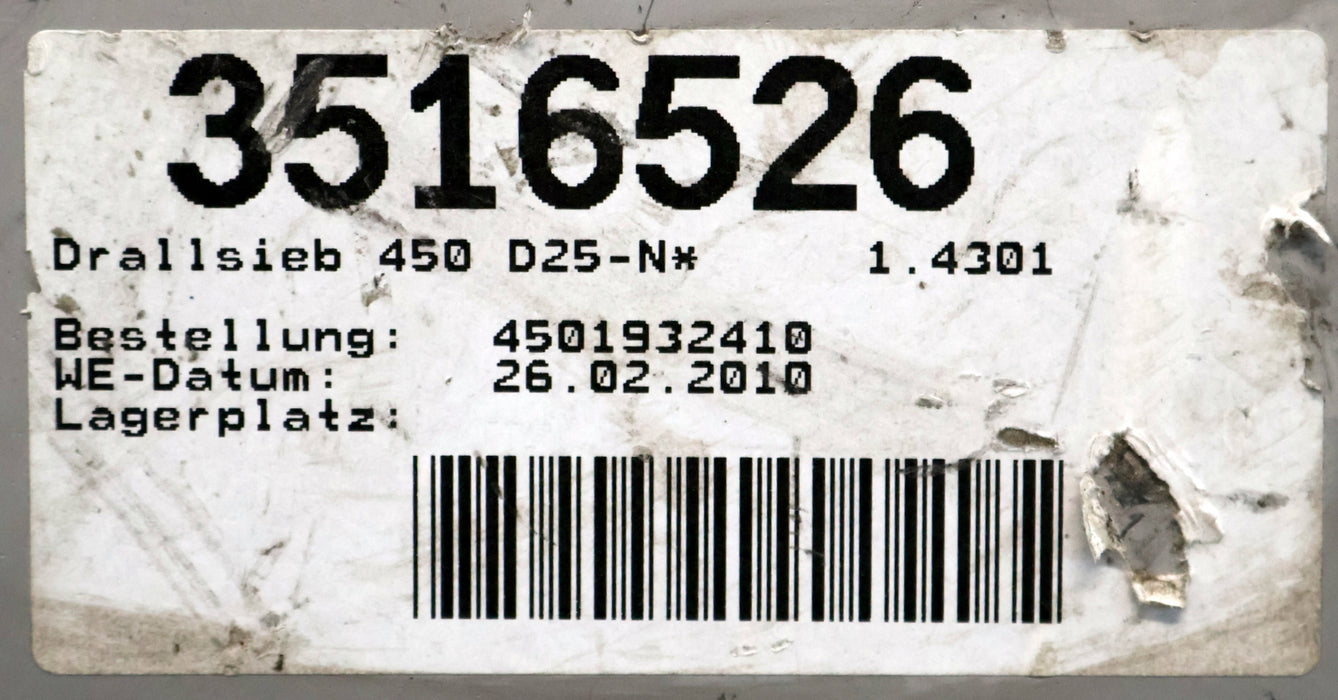 Bild des Artikels HYDAC-Drallsieb-3516526-Ø-450-D25-N-Edelstahl-1.4301-unbenutzt