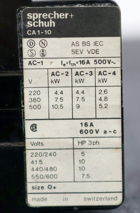 Bild des Artikels SPRECHER-&-SCHUH-Relais-CA-1-10-92V-50Hz-220-600V-16A-unbenutzt