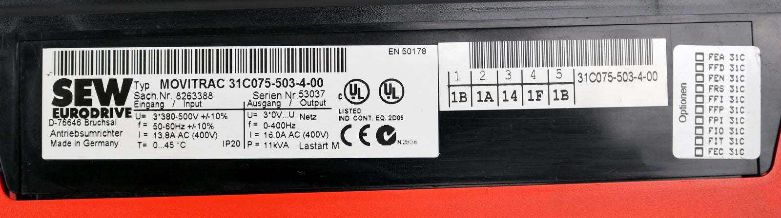 Bild des Artikels SEW-Frequenzumrichter-MOVITRAC-31C075-503-4-00-Sach-Nr.-8263388-U=-3x380-500V