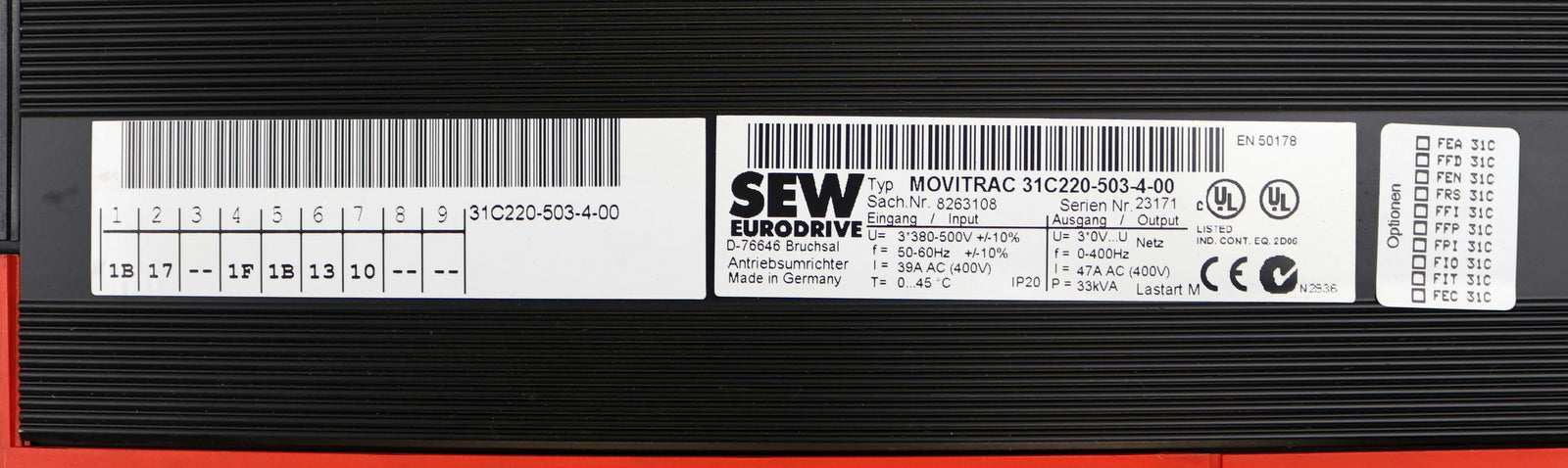 Bild des Artikels SEW-Frequenzumrichter-MOVITRAC-31C220-503-4-00-Sach-Nr.-8263108-U=-3x380-500V