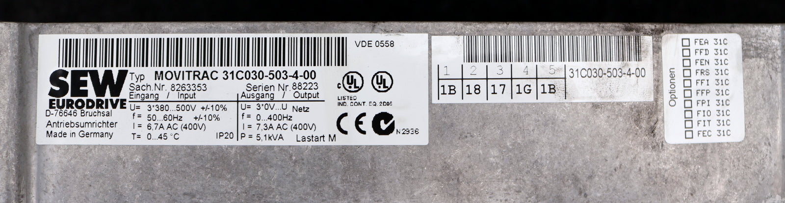 Bild des Artikels SEW-Frequenzumrichter-MOVITRAC-31C030-503-4-00-Sach-Nr.-8263353-U=-3x380-500V