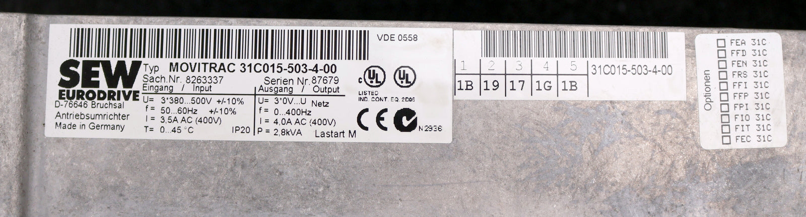 Bild des Artikels SEW-Frequenzumrichter-MOVITRAC-31C015-503-4-00-Nr.-8263337-voll-funktionsfähig