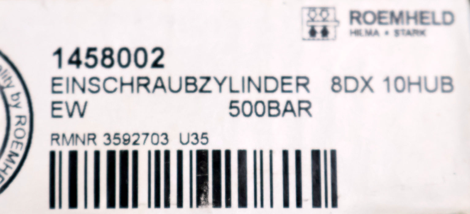Bild des Artikels ROEHMHELD-Einschraubzylinder-8DX-10HUB-EW-500bar-Art.Nr.-1458002-unbenutzt