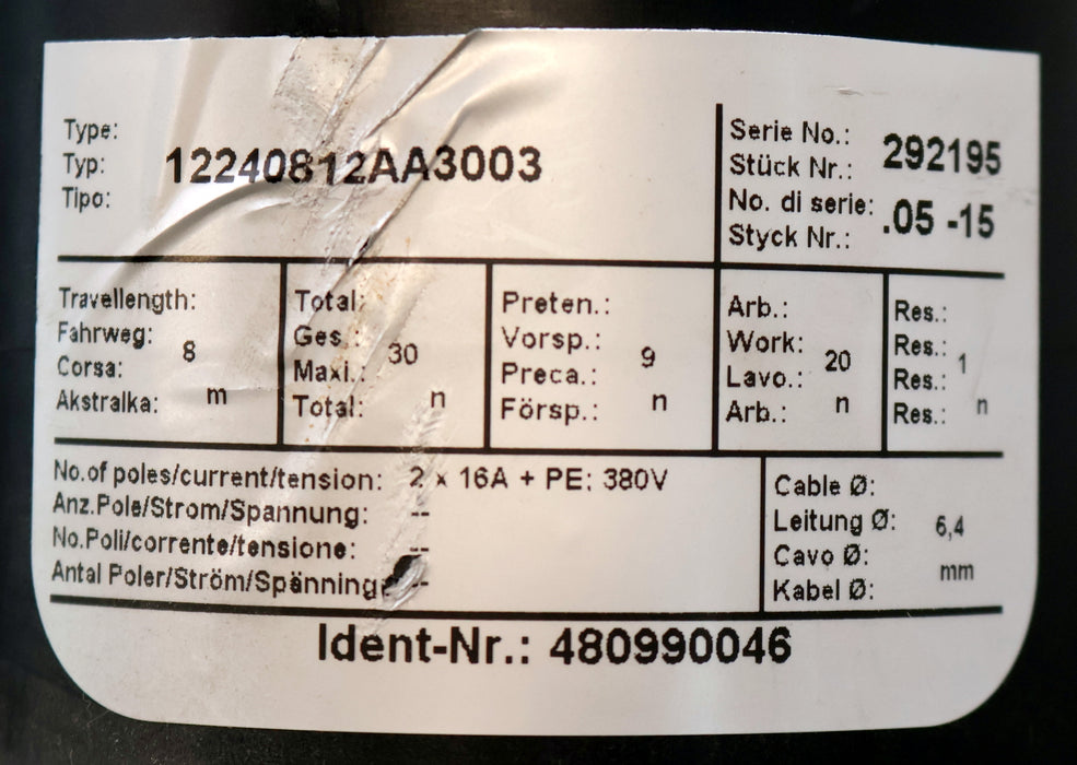 Bild des Artikels KAUP-Elektrofederkabeltrommel-Art.Nr.-0480990046-Best.Nr.-11305617-Fahrweg-8m