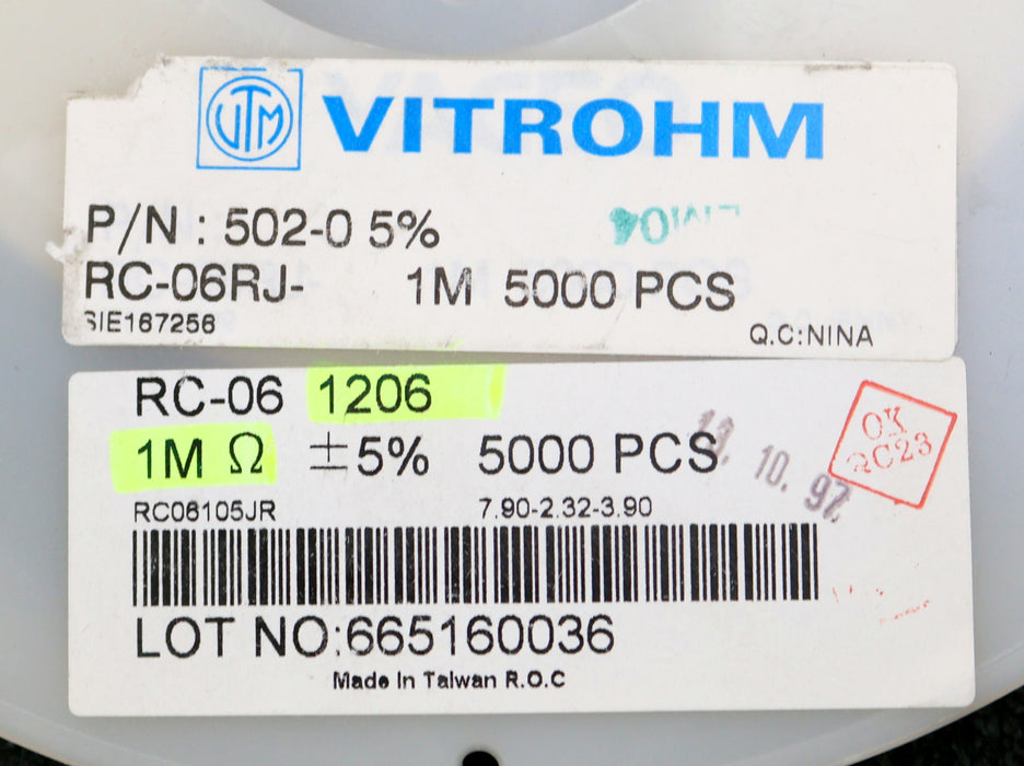 Bild des Artikels VITROHM-1000x-SMD-Widerstand-1MΩ-RC-06-1206-1000000-Ohm-Model-502-0