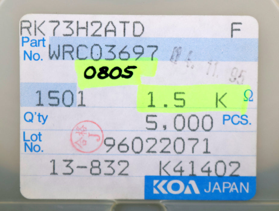 Bild des Artikels KOA-3000x-SMD-Widerstand-1,5kΩ-RK73H2ATD-0805-1500-Ohm-Model-WRC03697