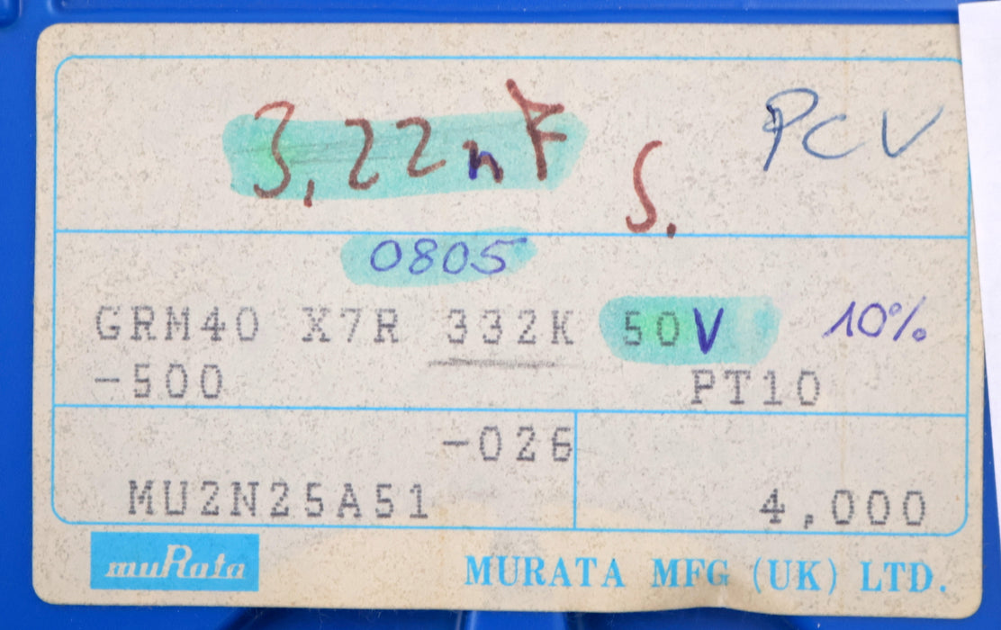Bild des Artikels MURATA-3900x-Vielschicht-Keramikkondensator-3,22nF-0805-GRM40-X7R-332K-50V
