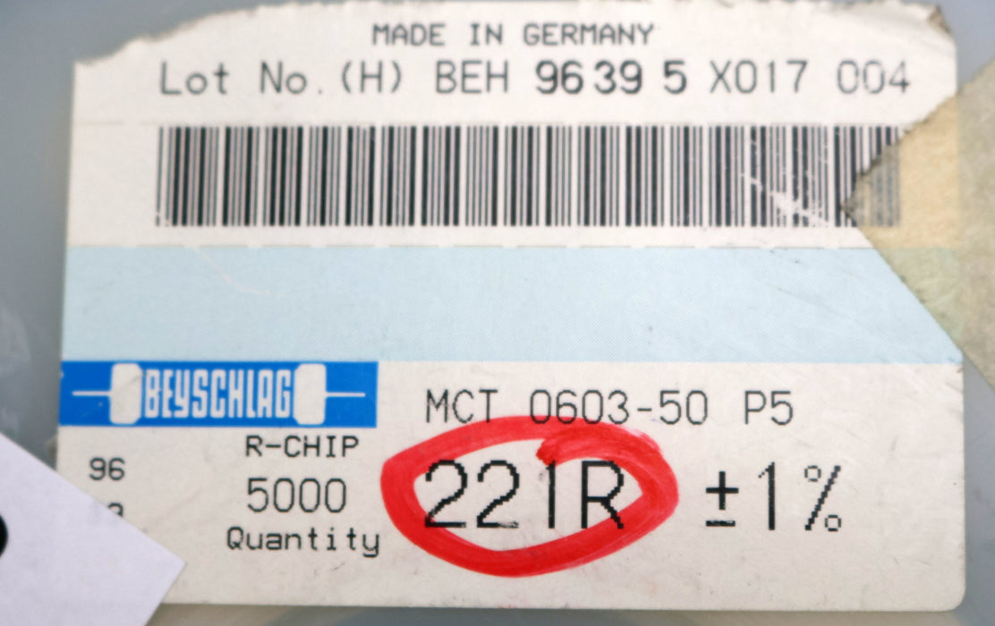 Bild des Artikels BEYSCHLAG-800x-SMD-Widerstand-221Ω-MCT-0603-50-221-Ohm-Model-1AB.08499.0090.R