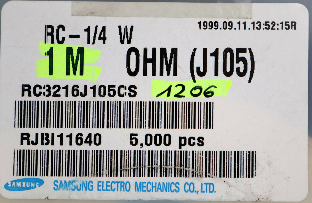 Bild des Artikels SAMSUNG-2000x-SMD-Widerstand-1MΩ-1206-1000000-Ohm-Model-RC3216J105CS-RC-1/4W