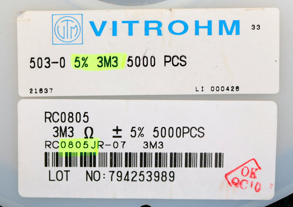Bild des Artikels VITROHM-5000x-SMD-Widerstand-3,3MΩ-RC0805-3300000-Ohm-Model-503