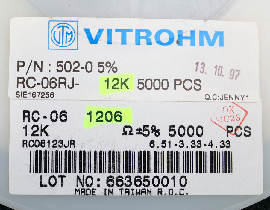 Bild des Artikels VITROHM-3000x-SMD-Widerstand-12kΩ-RC-06-1206-12000-Ohm-Model-502