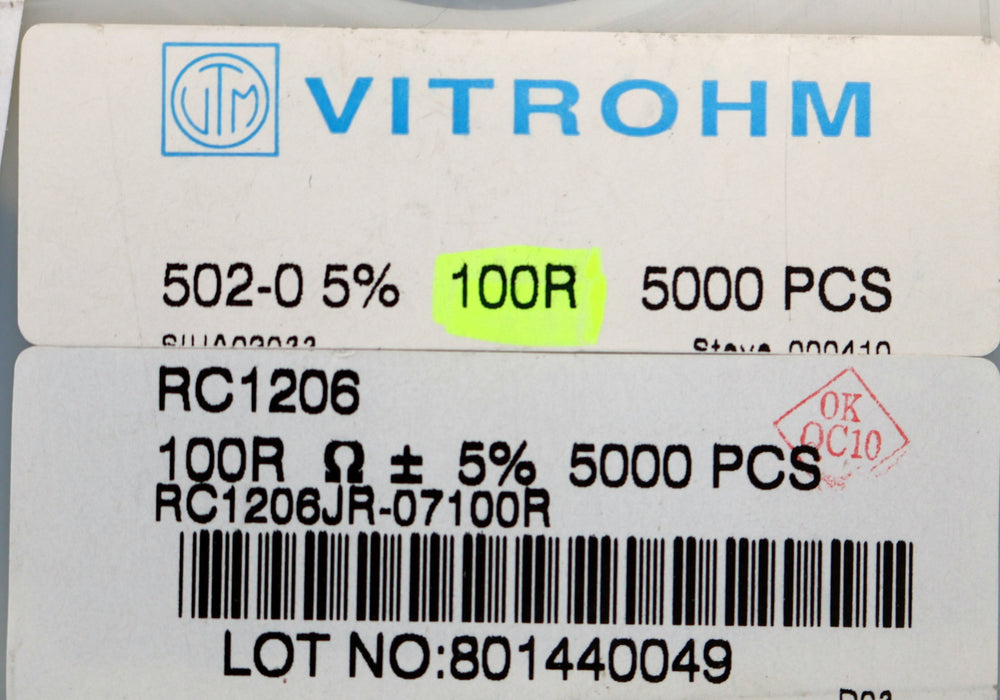 Bild des Artikels VITROHM-1000x-SMD-Widerstand-100Ω-RC1206-100-Ohm-Model-502