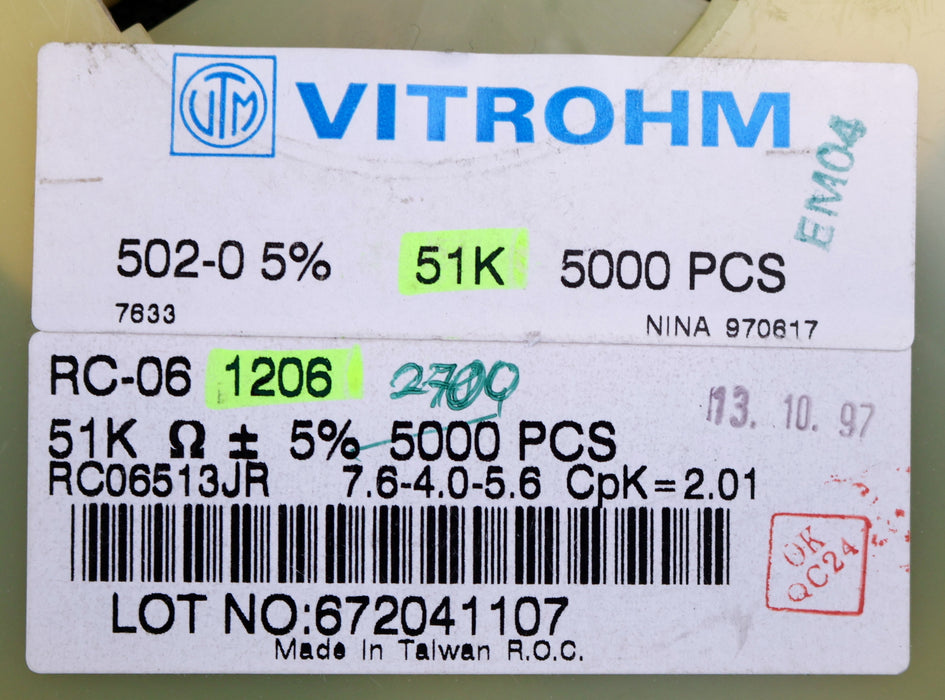 Bild des Artikels VITROHM-1000x-SMD-Widerstand-51kΩ-RC-06-1206-51000-Ohm-Model-502