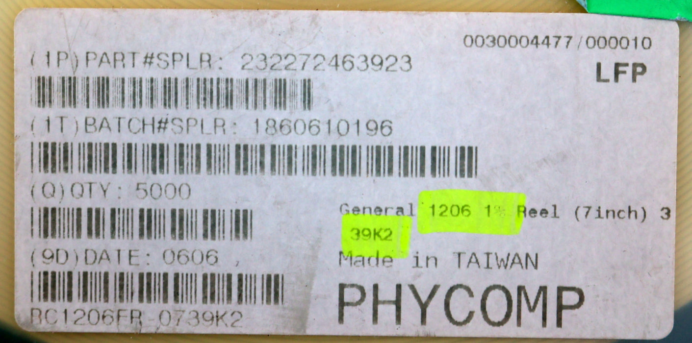 Bild des Artikels PHYCOMP-5000x-SMD-Widerstand-39,2kΩ-1206-39200-Ohm-Model-KN53.0272.822