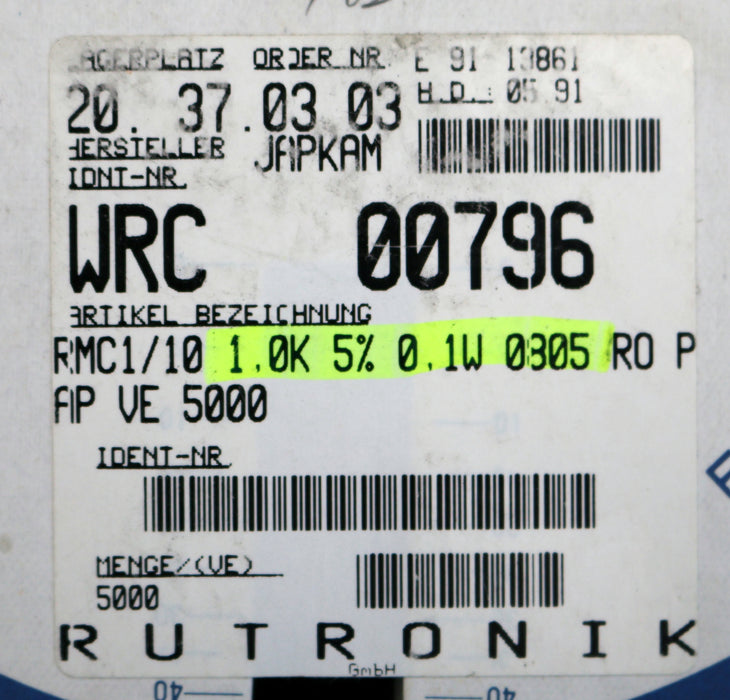 Bild des Artikels KAMAYA-ELECTRIC-3000x-SMD-Widerstand-1kΩ-RMC1/10-0805-1000-Ohm-Model-72-52A