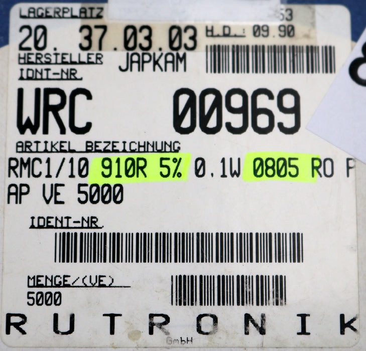 Bild des Artikels KAMAYA-ELECTRIC-3500x-SMD-Widerstand-910Ω-RMC1/10-0805-910-Ohm-Model-72-52A