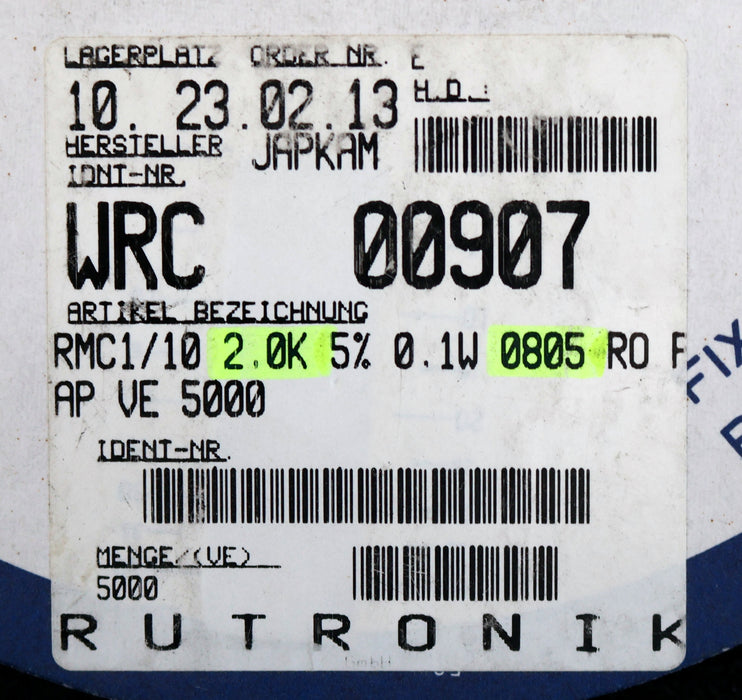 Bild des Artikels KAMAYA-ELECTRIC-5000x-SMD-Widerstand-2kΩ-RMC1/10-0805-2000-Ohm-Model-72-52A