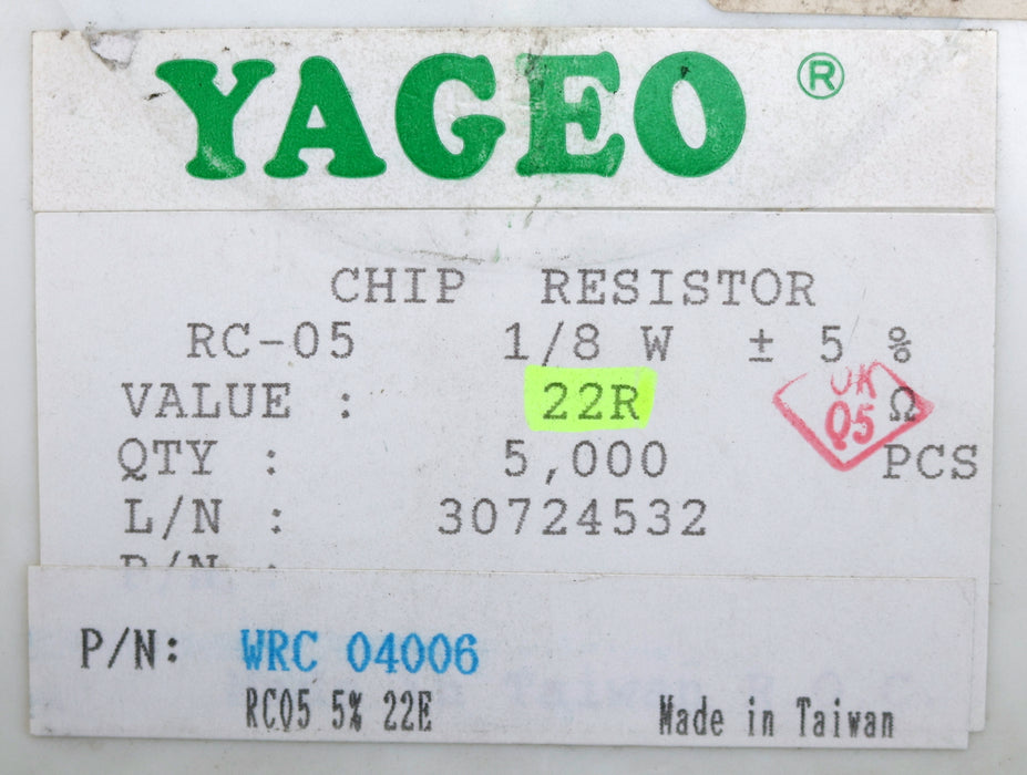 Bild des Artikels YAGEO-5000x-SMD-Widerstand-22Ω-RC-05-1/8W-0805-22-Ohm-Model-WRC04006