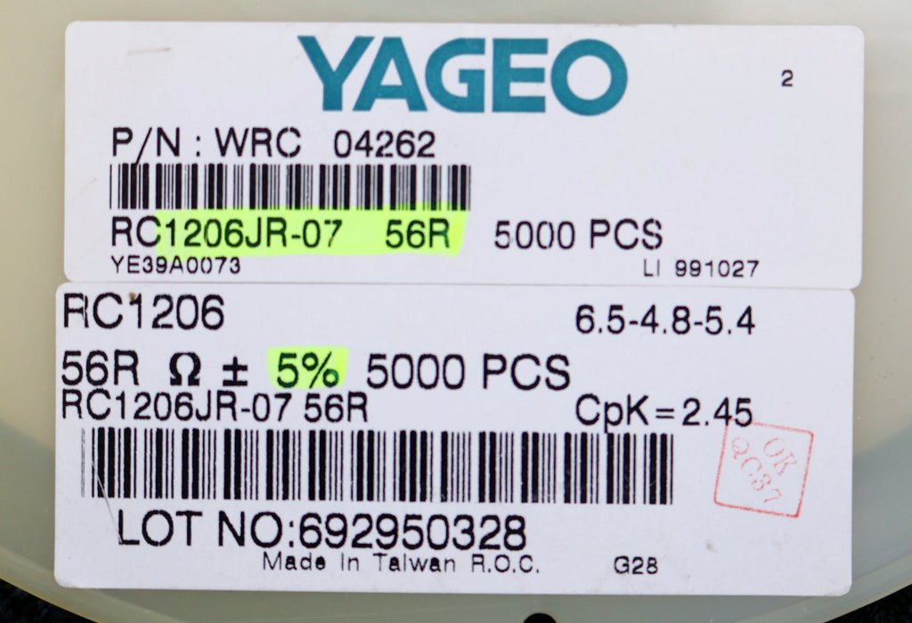 Bild des Artikels YAGEO-4500x-SMD-Widerstand-56Ω-1206-56-Ohm-Model-WRC04262-RC1206JR-07