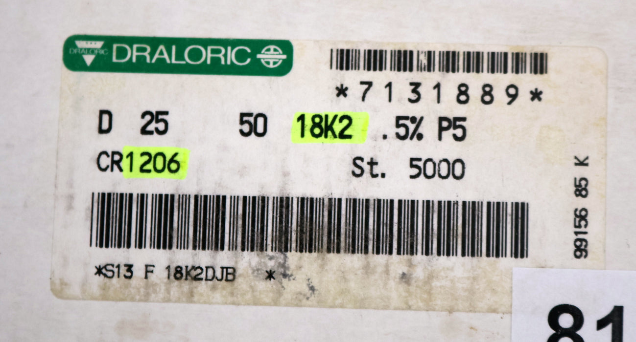 Bild des Artikels DRALORIC-5000x-SMD-Widerstand-18,2kΩ-S13-F-18K2DJB-18200-Ohm-Model-CR1206