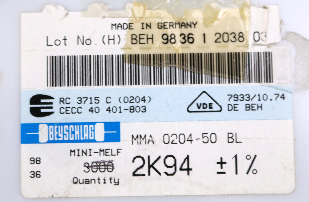 Bild des Artikels BEYSCHLAG-2000x-SMD-Widerstand-2,94kΩ-MINI-MELF-2940-Ohm-Model-MMA-0204-50