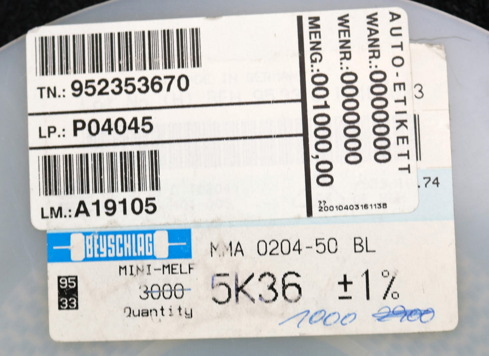 Bild des Artikels BEYSCHLAG-1000x-SMD-Widerstand-5,36kΩ-MINI-MELF-5360-Ohm-Model-MMA-0204-50