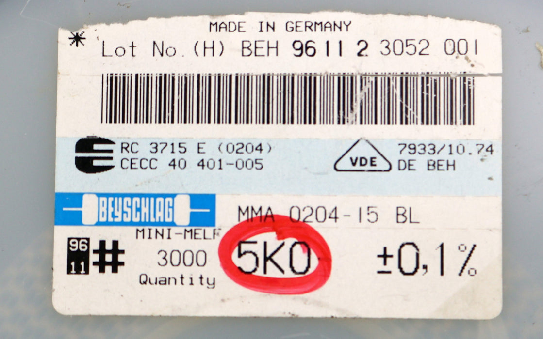 Bild des Artikels BEYSCHLAG-900x-SMD-Widerstand-5kΩ-MINI-MELF-5000-Ohm-Model-MMA-0204-50