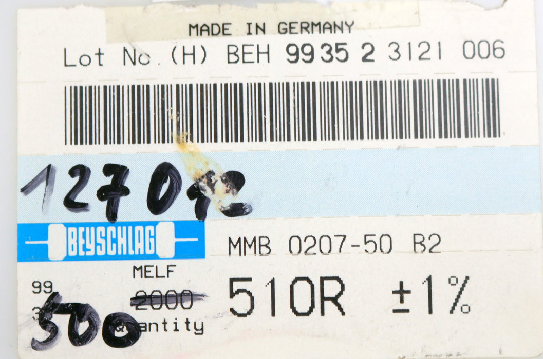Bild des Artikels BEYSCHLAG-500x-SMD-Widerstand-510Ω-MELF-510-Ohm-Model-MMB-0207-50