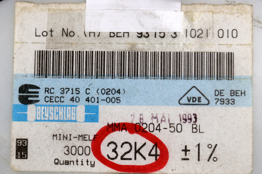 Bild des Artikels BEYSCHLAG-900x-SMD-Widerstand-32,4kΩ-MINI-MELF-32400-Ohm-Model-MMA-0204-50