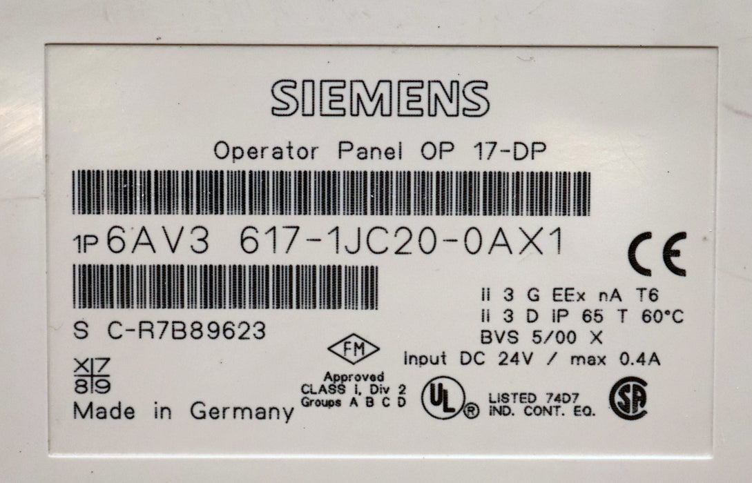 Bild des Artikels SIEMENS-SIMATIC-OP17-Operator-Panel-OP-17-DP-6AV3617-1JC20-0AX1-gebraucht