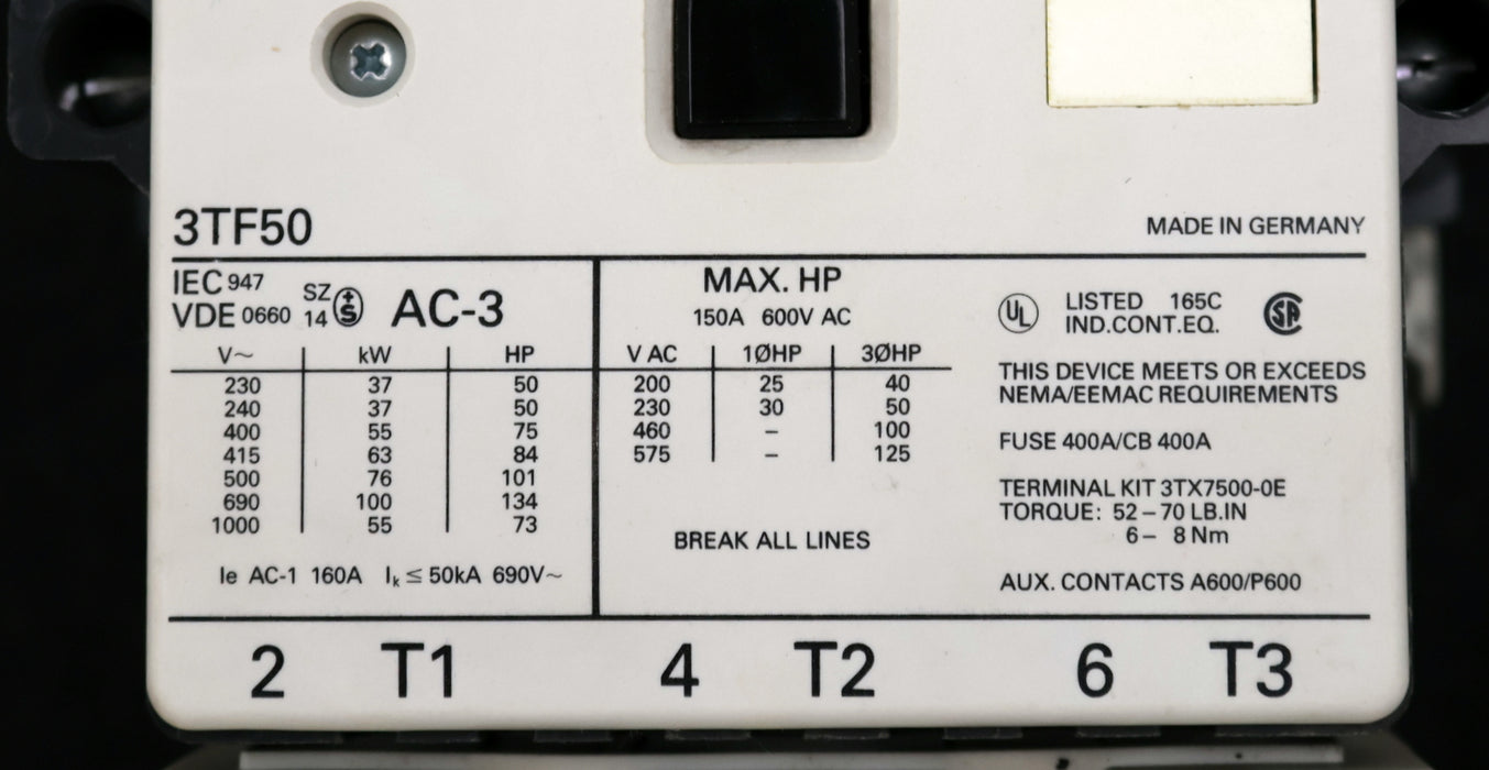 Bild des Artikels SIEMENS-Leistungsschütz-3TF5022-0AL2-Spulenspannung-230VAC-50/60Hz-gebraucht