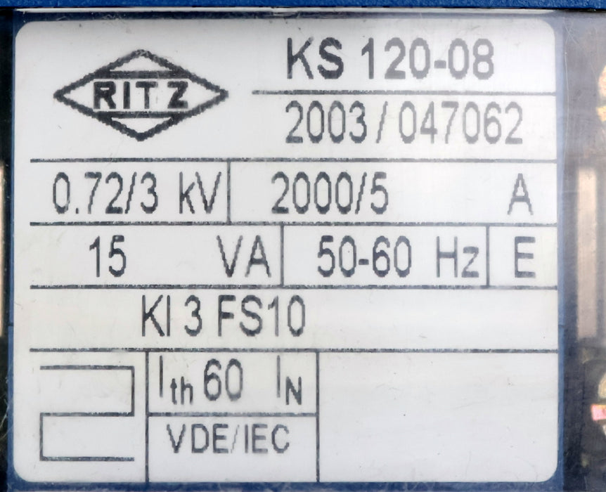 Bild des Artikels RITZ-Aufsteck-Stromwandler-KS-120-08-0,72/3kV-2000/5A-15VA-50-60Hz-gebraucht