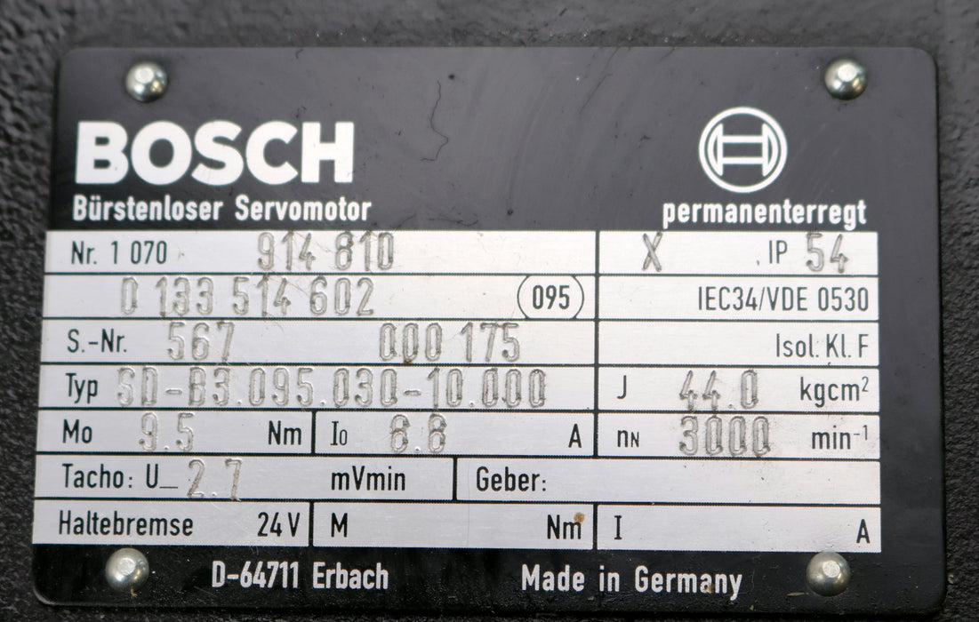 Bild des Artikels BOSCH-Servomotor-SD-B3.095.030-10.000-Mat.Nr.-1070914810-9,5Nm-Io=-8,8A
