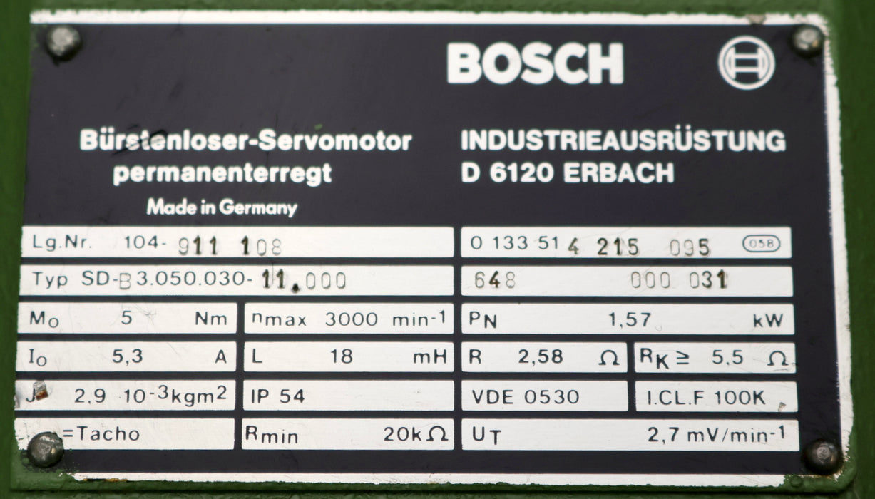 Bild des Artikels BOSCH-Servomotor-SD-B3.050.030-11.000-Mat.Nr.-104-911108-1,57kW-5Nm