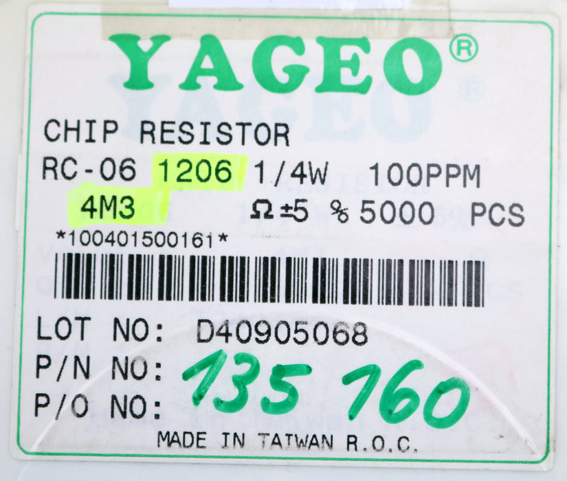 Bild des Artikels YAGEO-5000x-SMD-Widerstand-4,3kΩ-1206-1/4W-100PPM-4300-Ohm-Model-RC-06