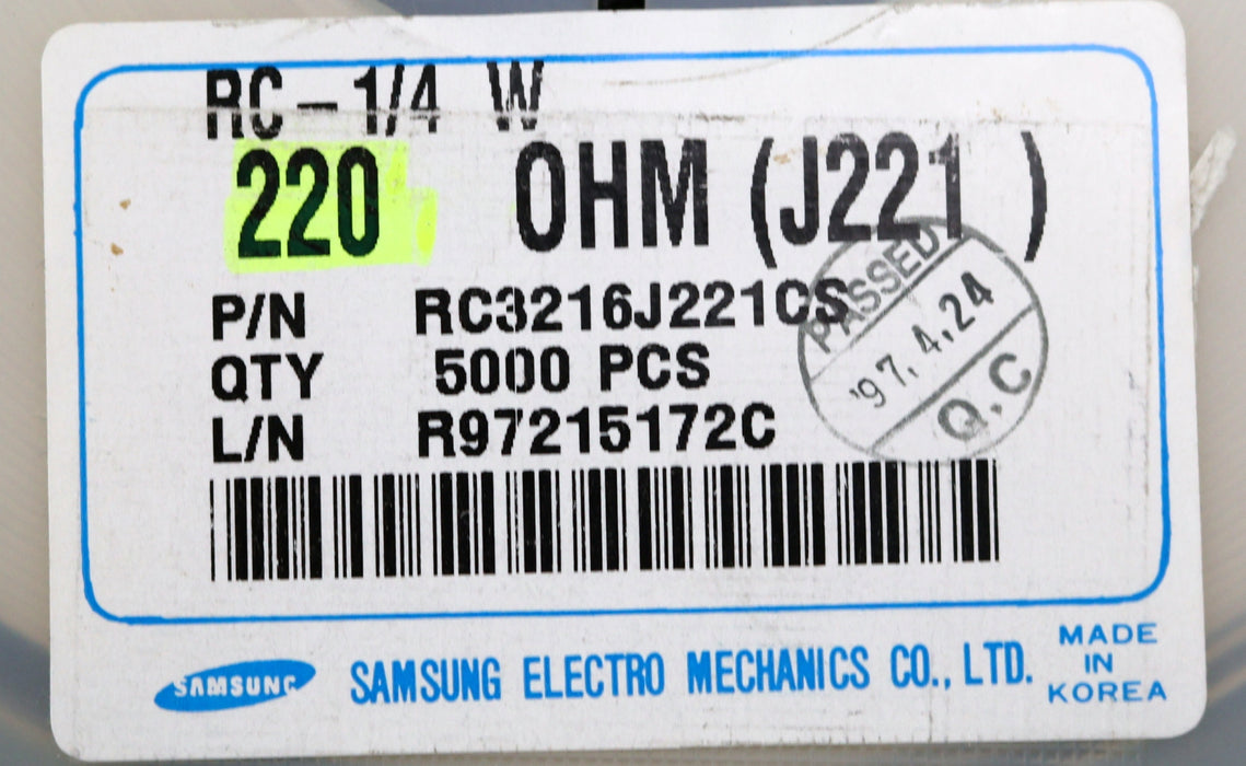 Bild des Artikels SAMSUNG-4500x-SMD-Widerstand-220Ω-RC-1/4W-1206-220-Ohm-Model-RC3216J221CS