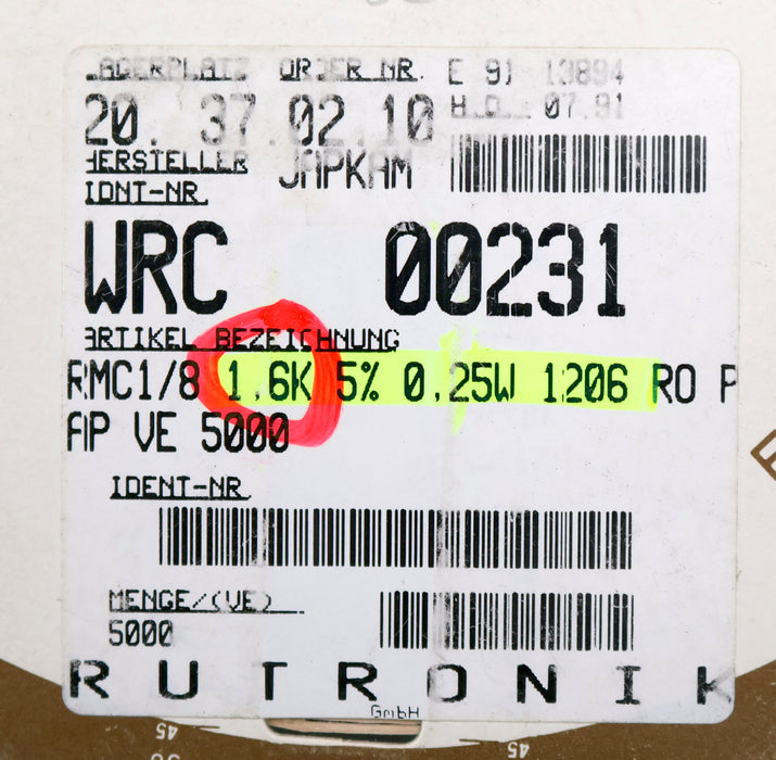 Bild des Artikels KAMAYA-ELECTRIC-4500x-SMD-Widerstand-1,6kΩ-RMC-1/8-162J-1600-Ohm-Model-72-5RU