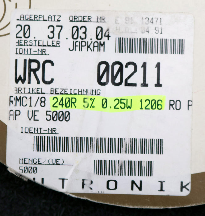 Bild des Artikels KAMAYA-ELECTRIC-4900x-SMD-Widerstand-240Ω-RMC-1/8-241J-240-Ohm-Model-72-5RU