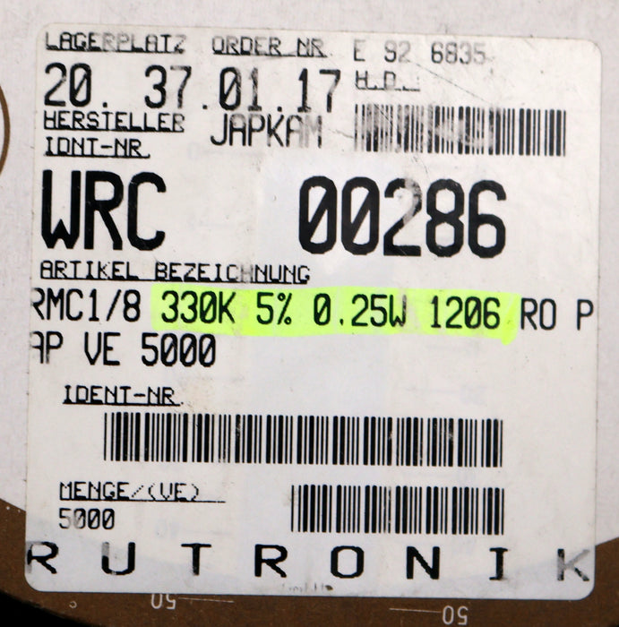 Bild des Artikels KAMAYA-ELECTRIC-4500x-SMD-Widerstand-330kΩ-RMC-1/4S-334J-330000-Ohm-Model-72-5M