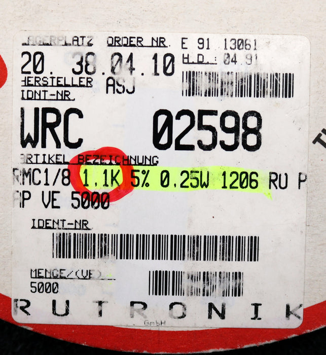 Bild des Artikels ASJ-ELECTRONICS-4000x-SMD-Widerstand-1,1kΩ-RMC1/8-1206-CR-32-1100-Ohm