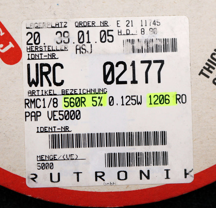 Bild des Artikels ASJ-ELECTRONICS-4000x-SMD-Widerstand-560Ω-RMC1/8-1206-CR-32-560-Ohm