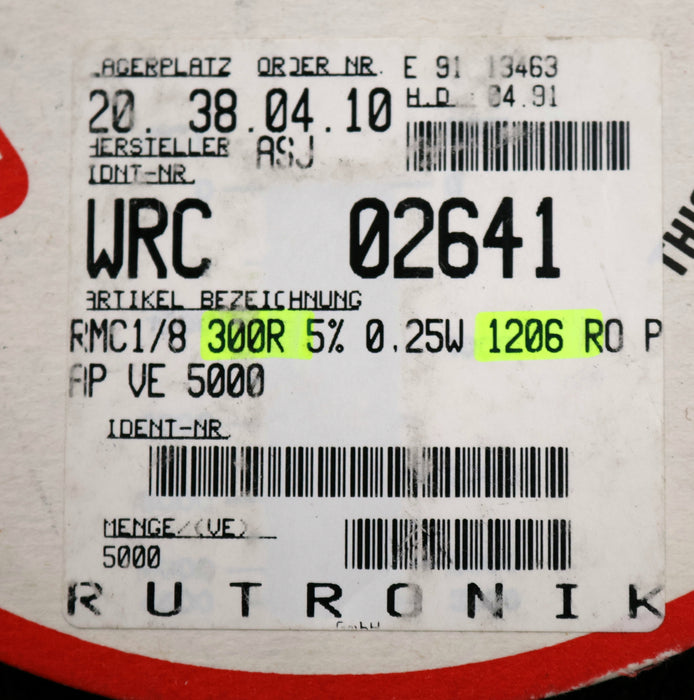 Bild des Artikels ASJ-ELECTRONICS-5000x-SMD-Widerstand-300Ω-RMC1/8-1206-CR-32-300-Ohm