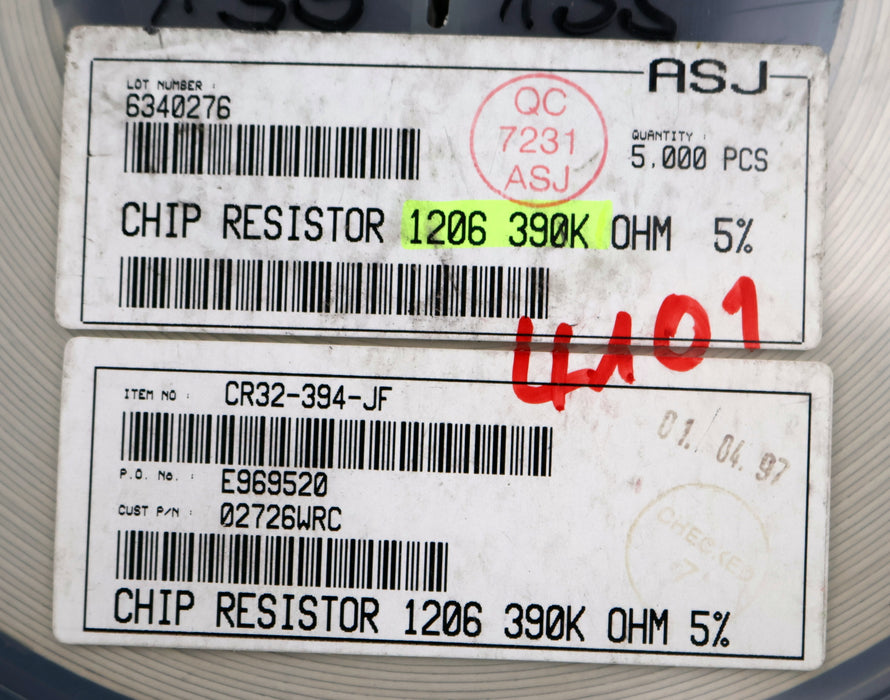 Bild des Artikels ASJ-ELECTRONICS-5000x-SMD-Widerstand-390kΩ-1206-CR32-394-JF-390000-Ohm