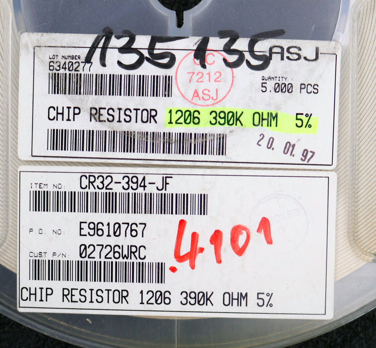 Bild des Artikels ASJ-ELECTRONICS-4000x-SMD-Widerstand-390kΩ-1206-CR32-394-JF-390000-Ohm